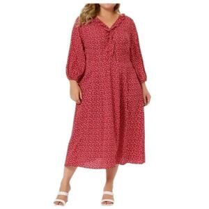 Agnes Orinda Womens Madi SunDress Sleeve V Neck Ruffle 4X Red Summer Flowy